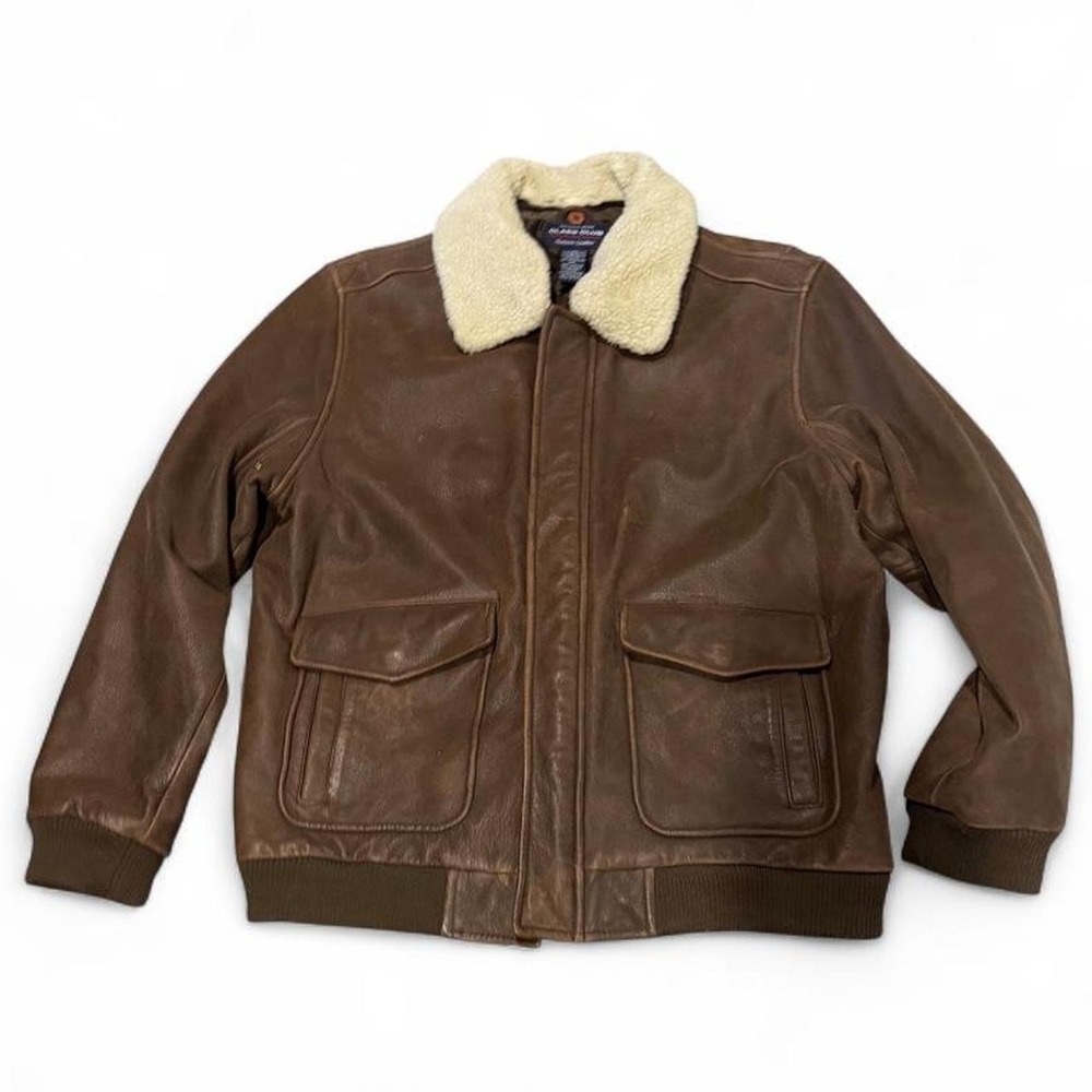 Class Club Genuine Leather A-2 Flight Bomber Jacket Brown Sherpa Collar Men's M